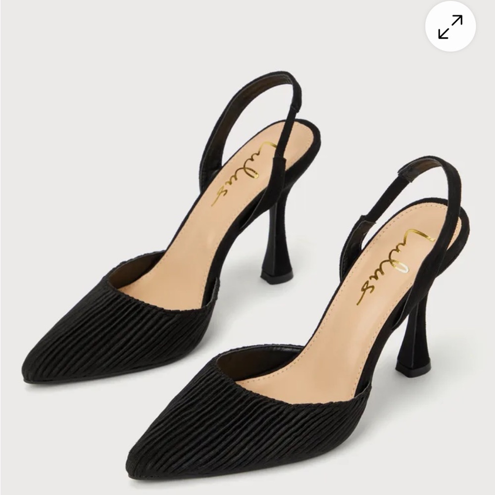 New Without Box Lulus Rhoads Black Pleated Black Slingback Heels